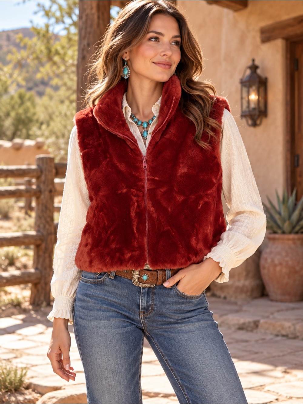 Furrocious Princess Garment Red Faux Fur Cropped Vest Measures Women L #189CL